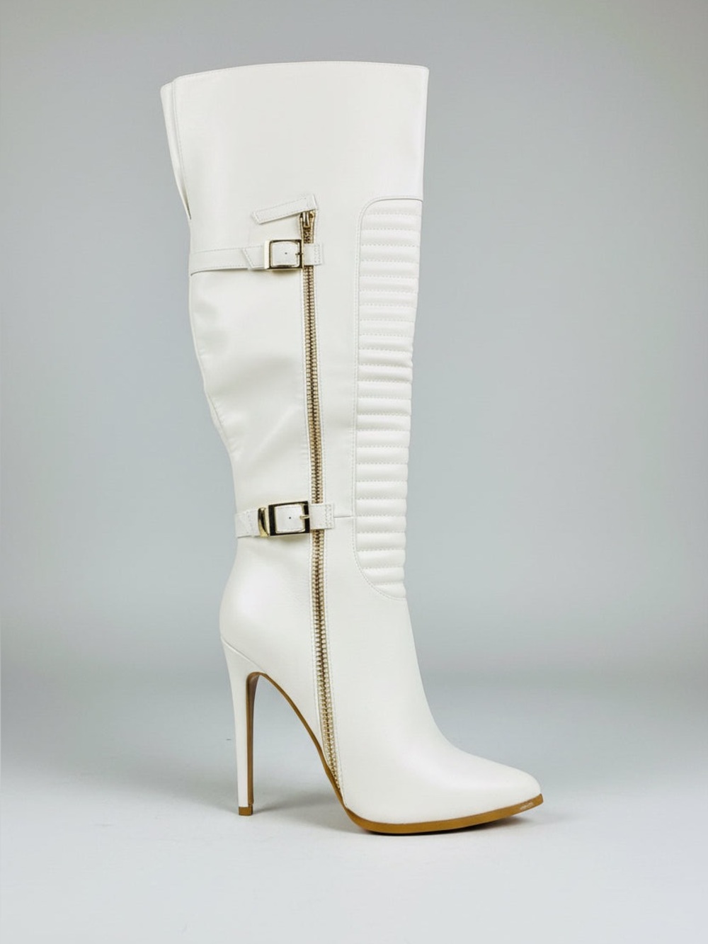White Faux Leather Over-the-Knee Stiletto Boots